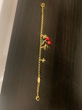 Gold-Tone Cherry Charm Bracelet with Red and Green Accents